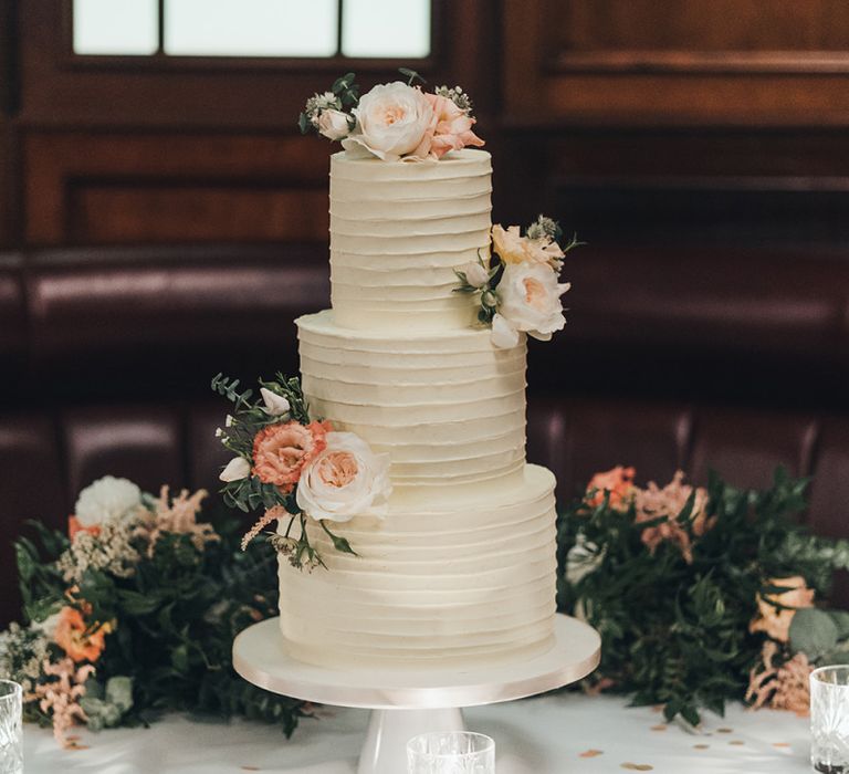 Wedding Cake with Dusky Pink Flowers