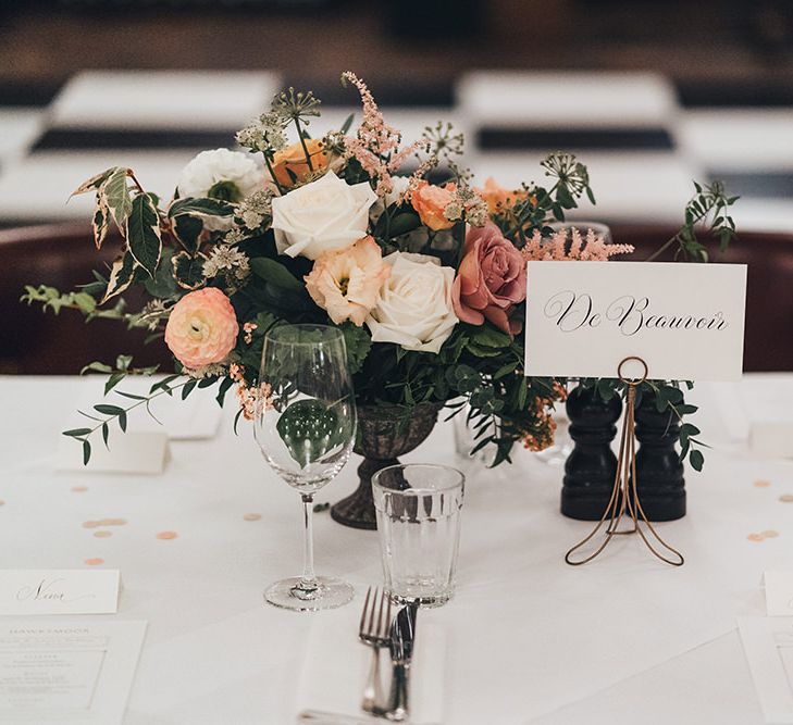 Dusky Pink Wedding Flowers on Tables