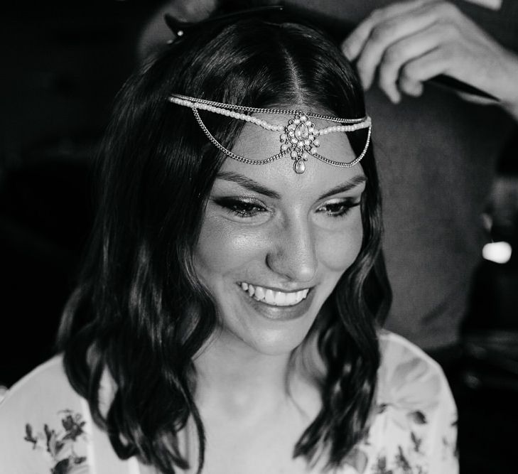 Wedding Morning Bridal Preparations | Bride in Forever Soles Headpiece |  Brightly Coloured Festival Wedding with Outdoor Humanist Ceremony &amp; Tipi Reception on the Yorkshire Dales | Tim Dunk Photography