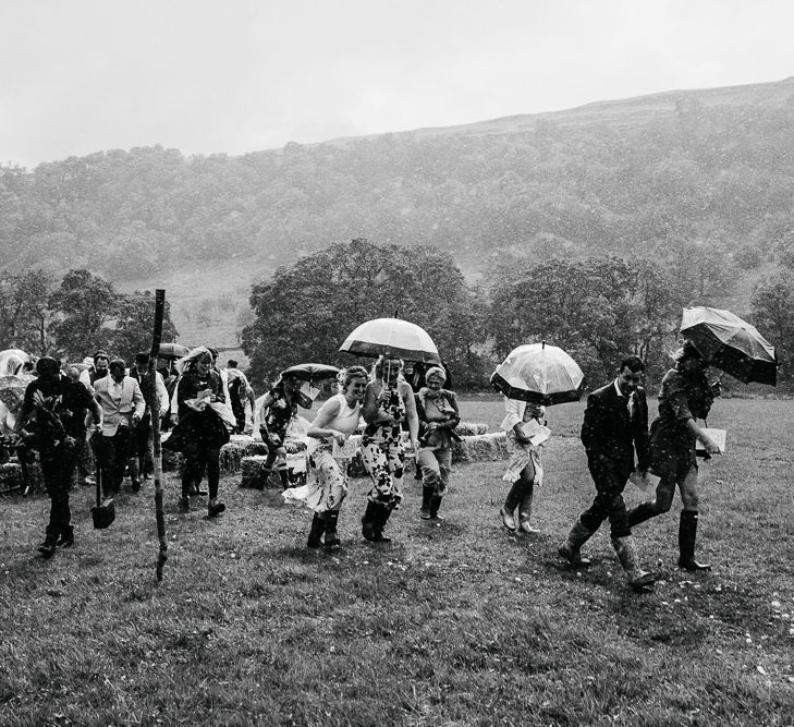 Rained off Outdoor Wedding Ceremony | Brightly Coloured Festival Wedding with Outdoor Humanist Ceremony &amp; Tipi Reception on the Yorkshire Dales | Tim Dunk Photography