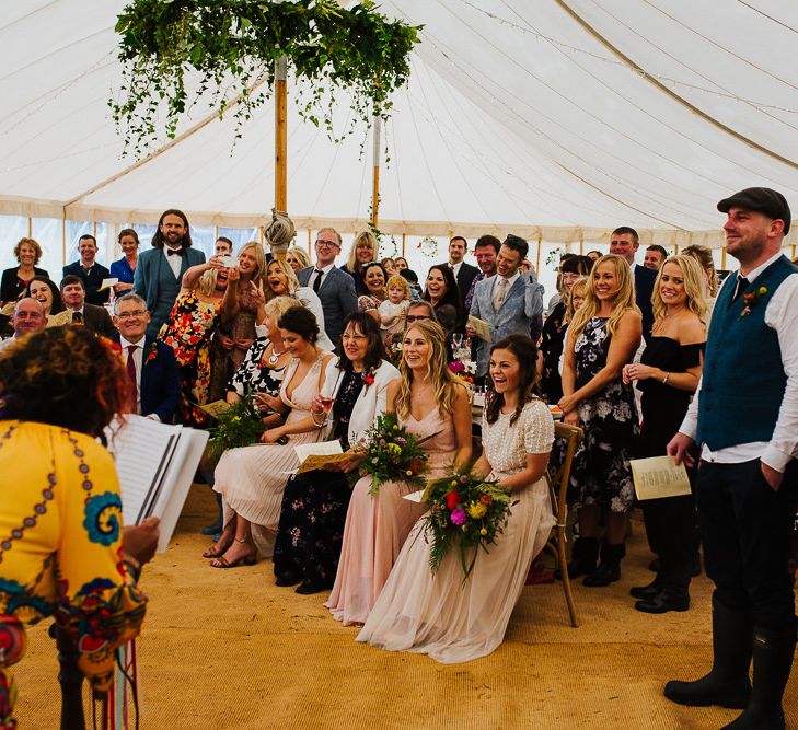 Wedding Ceremony |  Brightly Coloured Festival Wedding with Outdoor Humanist Ceremony &amp; Tipi Reception on the Yorkshire Dales | Tim Dunk Photography