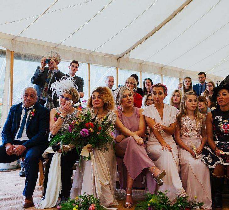 Wedding Ceremony |  Brightly Coloured Festival Wedding with Outdoor Humanist Ceremony &amp; Tipi Reception on the Yorkshire Dales | Tim Dunk Photography