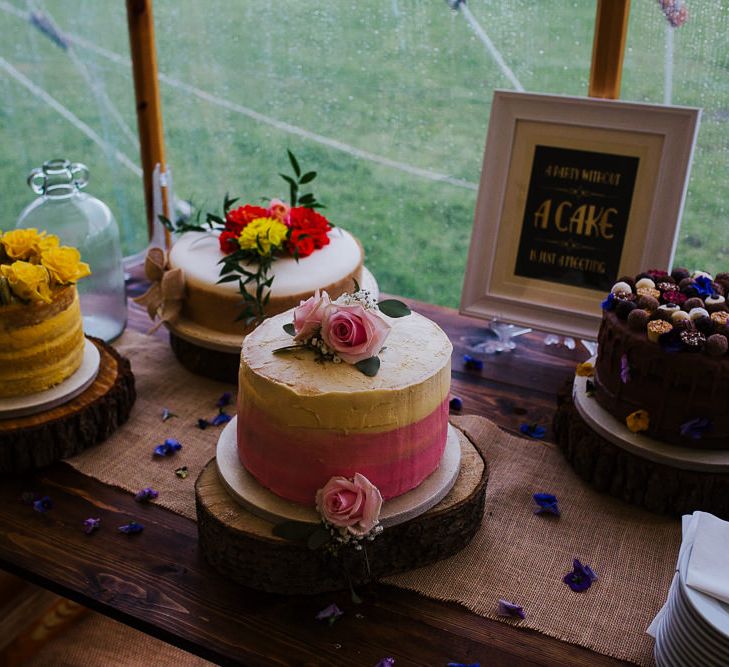 Homemade Wedding Cakes | Brightly Coloured Festival Wedding with Outdoor Humanist Ceremony &amp; Tipi Reception on the Yorkshire Dales | Tim Dunk Photography