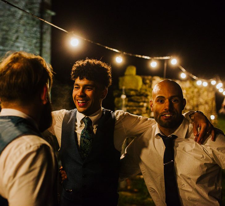 Evening Reception with Festoon Lights | Brightly Coloured Festival Wedding with Outdoor Humanist Ceremony &amp; Tipi Reception on the Yorkshire Dales | Tim Dunk Photography