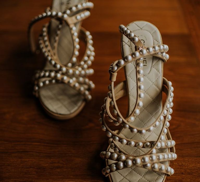 Chanel wedding shoes with pearl detail for bride at Thailand wedding