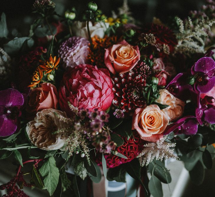 Bright Pink Wedding Bouquet Flowers with Orchids, Roses and Dahlias