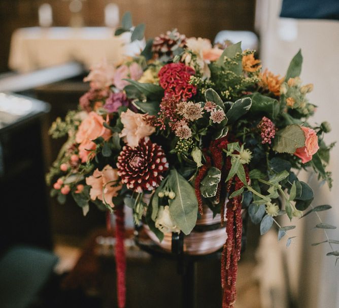 Deep Red and Green Wedding Flower Arrangement