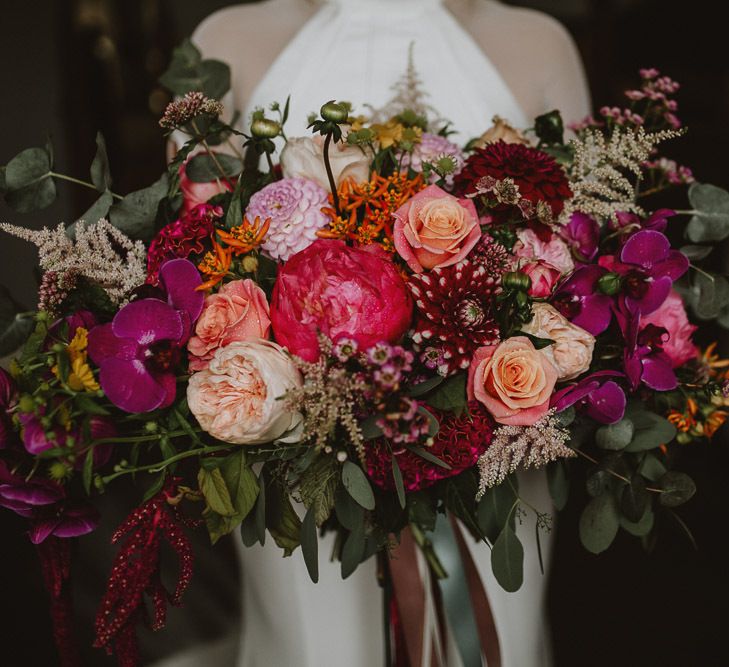 Oversized Pink Wedding Bouquet with Roses, Orchids and Dahlias