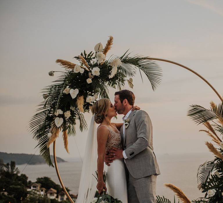 Moon gate with amazing views at intimate Thailand wedding