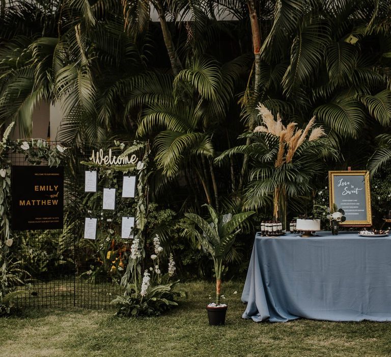 Beautiful Thailand wedding decor with pampas grass and treat table