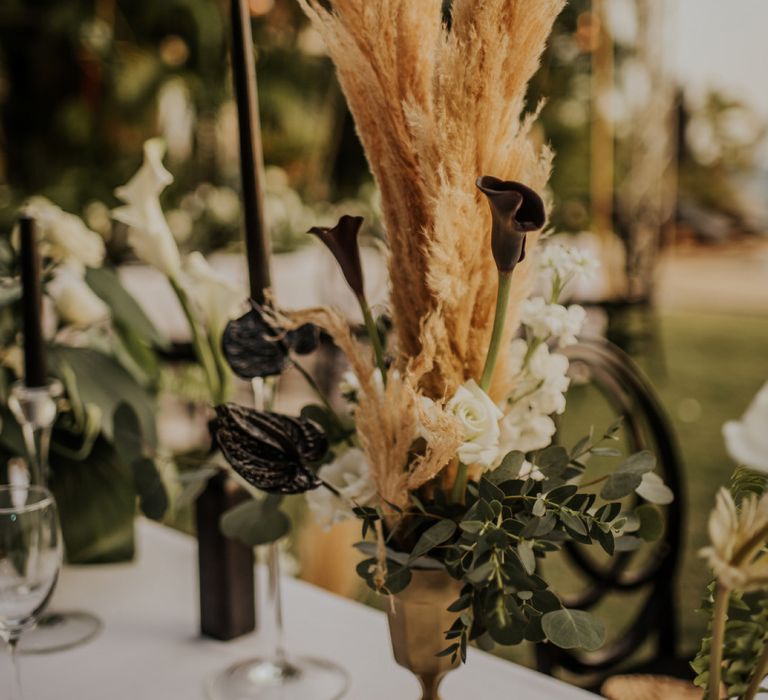 Pampas grass wedding decor at Thailand wedding