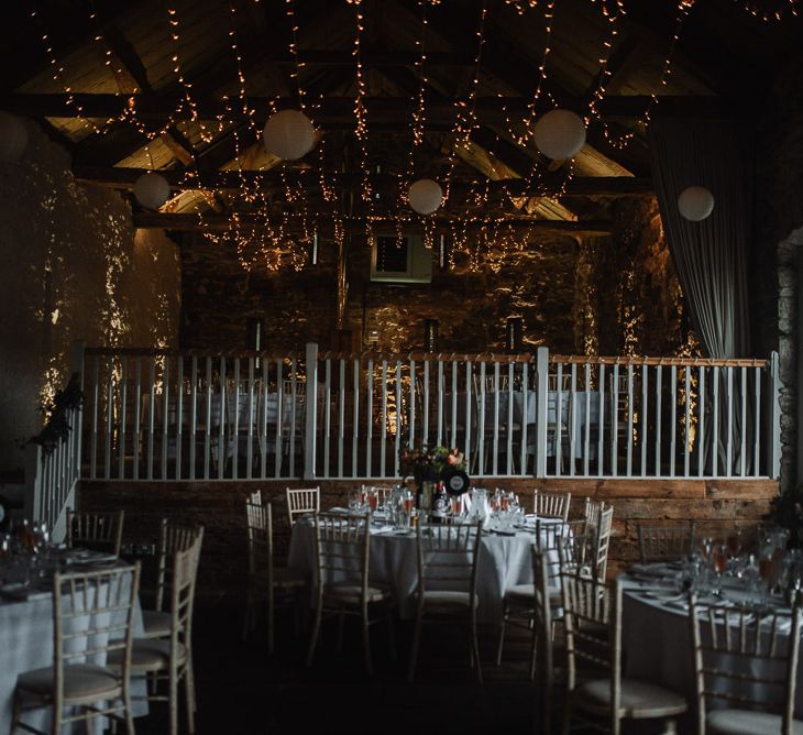 Askham Hall Wedding Reception with Fairy Light Ceiling Decor