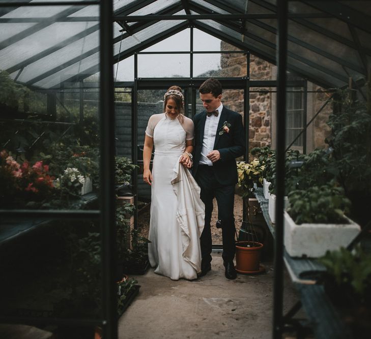 Bride and Groom Glasshouse Portrait at Askham Hall Wedding