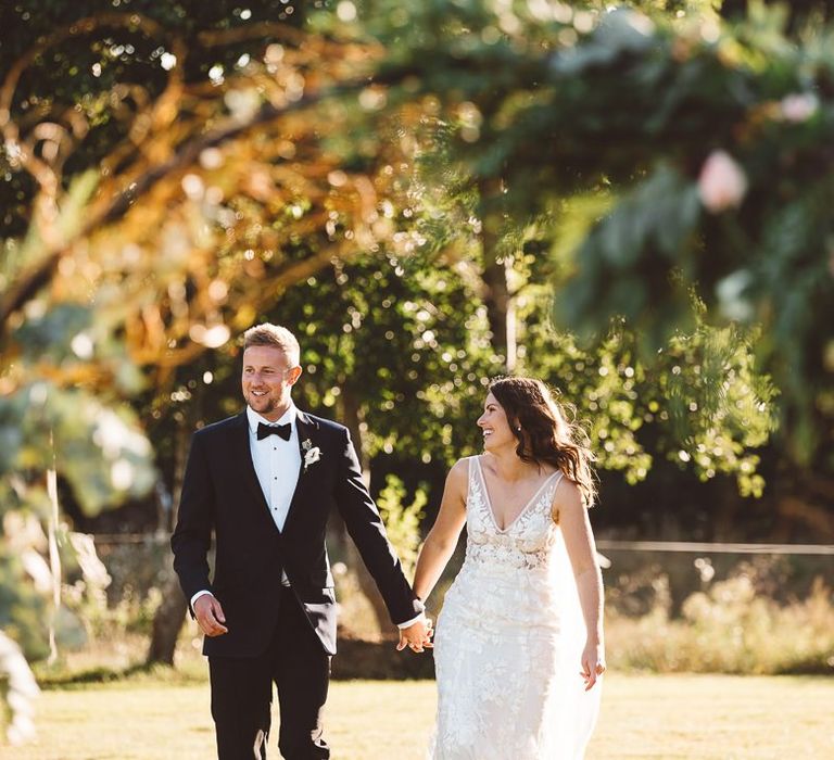 Bride and groom at Crouchers Orchards for intimate outdoor ceremony