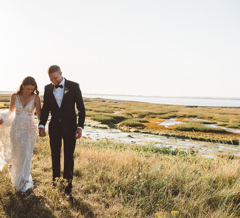 Bride and groom steal a moment and enjoy golden hour together