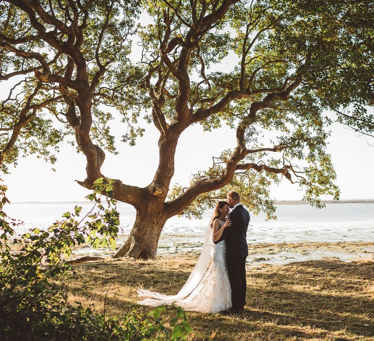 Bride and groom steal a moment and enjoy golden hour together