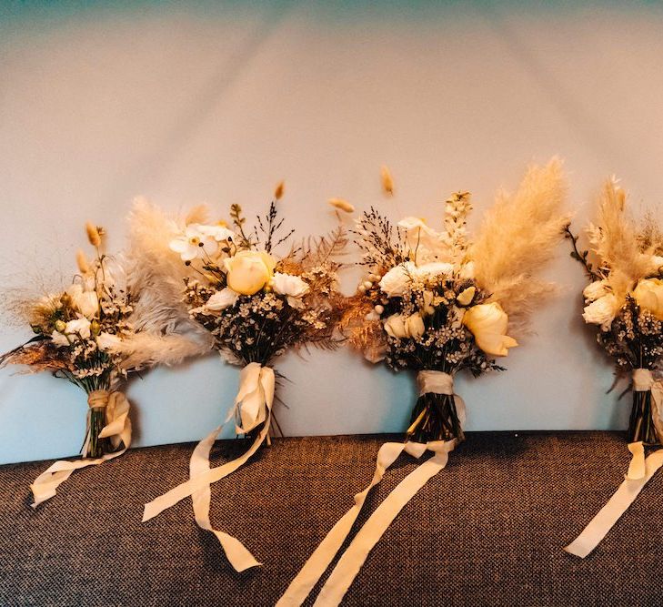 October wedding bouquets with pampas grass &amp; dried flowers