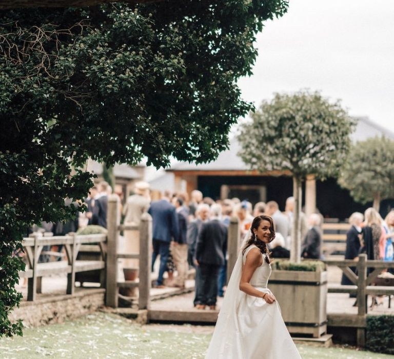 Bride at Cripps Barn wedding in Gloucestershire