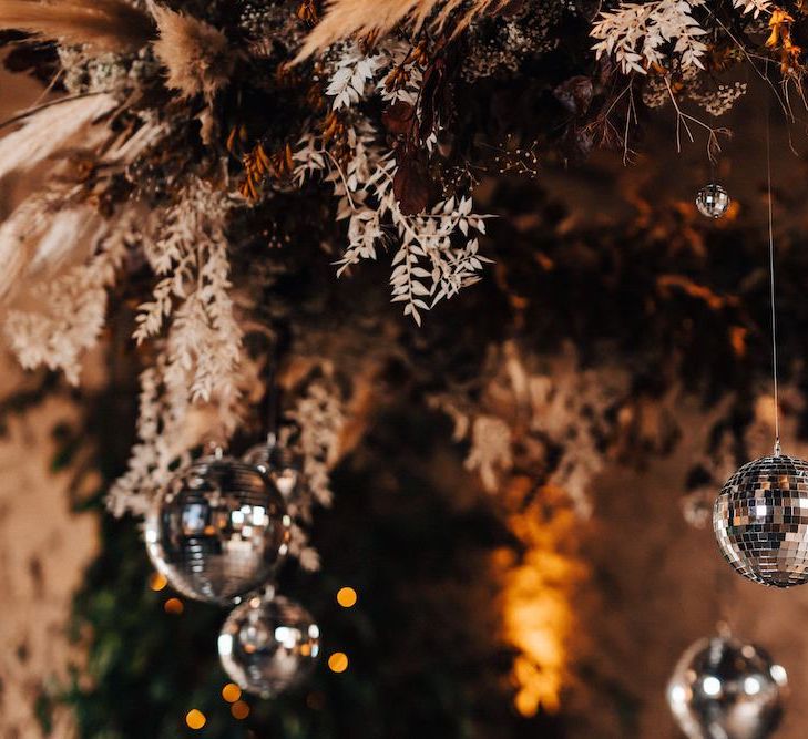 Glitter ball wedding decor at Autumn  wedding