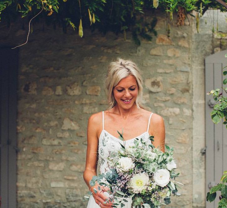 Greenery Bridal Bouquet | Bride in Needle &amp; Thread Gown | Outdoor Destination Wedding at Le Peit Hameau Wedding Venue Provence, South of France Planned by By Mademoiselle | Lovestruck Photography