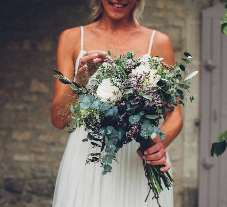 Greenery Bridal Bouquet | Bride in Needle &amp; Thread Gown | Outdoor Destination Wedding at Le Peit Hameau Wedding Venue Provence, South of France Planned by By Mademoiselle | Lovestruck Photography