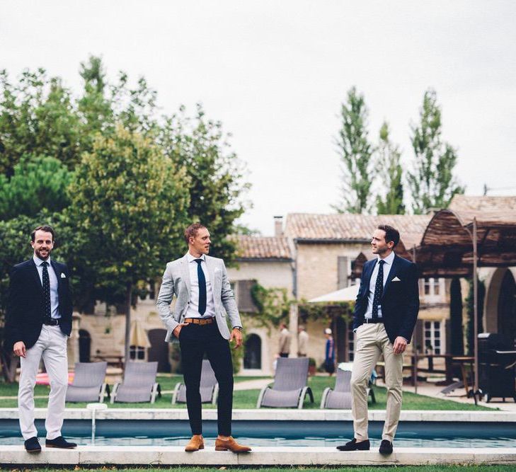 Groomsmen in Chino's &amp; Blazer Combo | Outdoor Destination Wedding at Le Peit Hameau Wedding Venue Provence, South of France Planned by By Mademoiselle | Lovestruck Photography