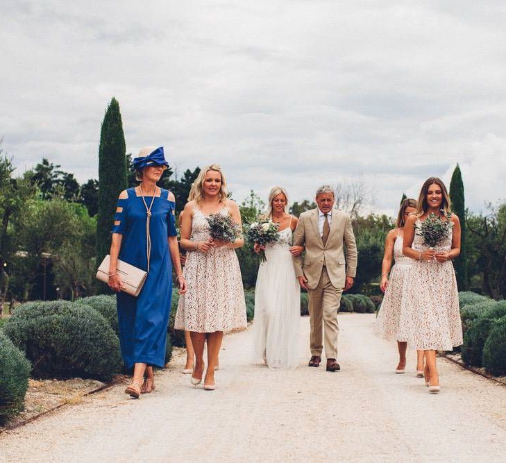 Bridal Party | Bride in Needle &amp; Thread Beaded Bodice &amp; Tulle Skirt Gown | Bridesmaids in Lace Dresses | Outdoor Destination Wedding at Le Peit Hameau Wedding Venue Provence, South of France Planned by By Mademoiselle | Lovestruck Photography