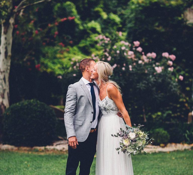 Bride in Needle &amp; Thread Gown | Groom in Reiss Chinos &amp; Blazer | Outdoor Destination Wedding at Le Peit Hameau Wedding Venue Provence, South of France Planned by By Mademoiselle | Lovestruck Photography