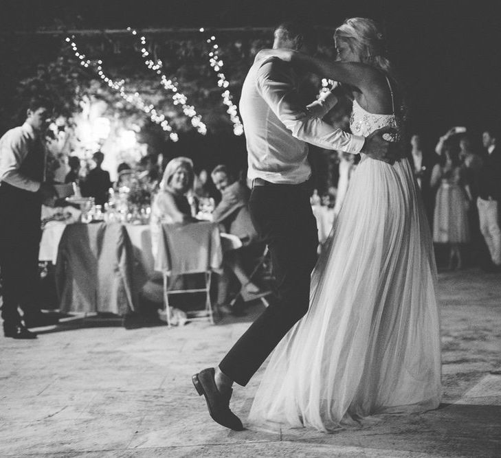 First Dance | Bride in Needle &amp; Thread Gown | Groom in Reiss Chinos &amp; Blazer | Outdoor Destination Wedding at Le Peit Hameau Wedding Venue Provence, South of France Planned by By Mademoiselle | Lovestruck Photography