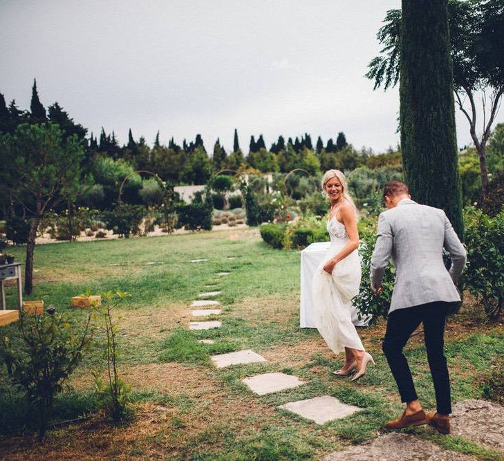 Bride in Needle &amp; Thread Gown | Groom in Reiss Chinos &amp; Blazer | Outdoor Destination Wedding at Le Peit Hameau Wedding Venue Provence, South of France Planned by By Mademoiselle | Lovestruck Photography