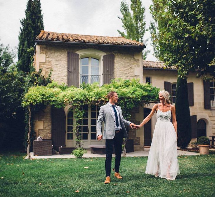 Bride in Needle &amp; Thread Gown | Groom in Reiss Chinos &amp; Blazer | Outdoor Destination Wedding at Le Peit Hameau Wedding Venue Provence, South of France Planned by By Mademoiselle | Lovestruck Photography