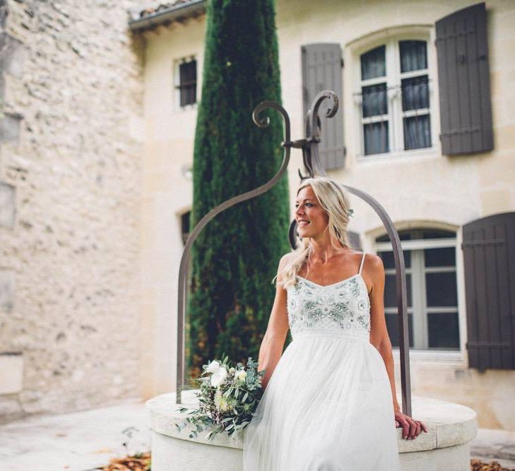 Bride in Needle &amp; Thread Gown | Outdoor Destination Wedding at Le Peit Hameau Wedding Venue Provence, South of France Planned by By Mademoiselle | Lovestruck Photography