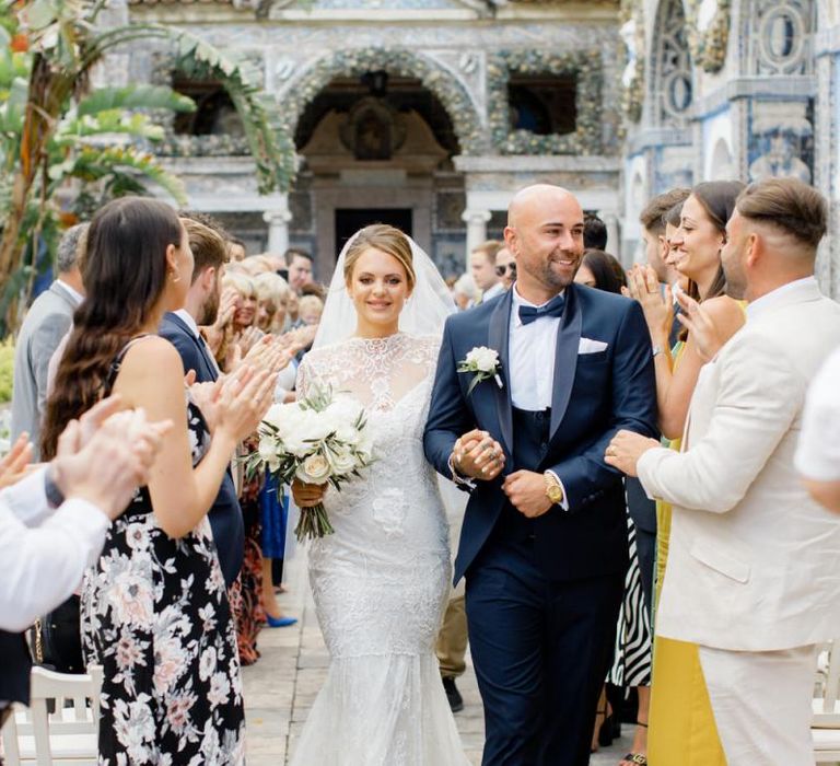 Bride and Groom Walking up the Aisle as Husband and Wife