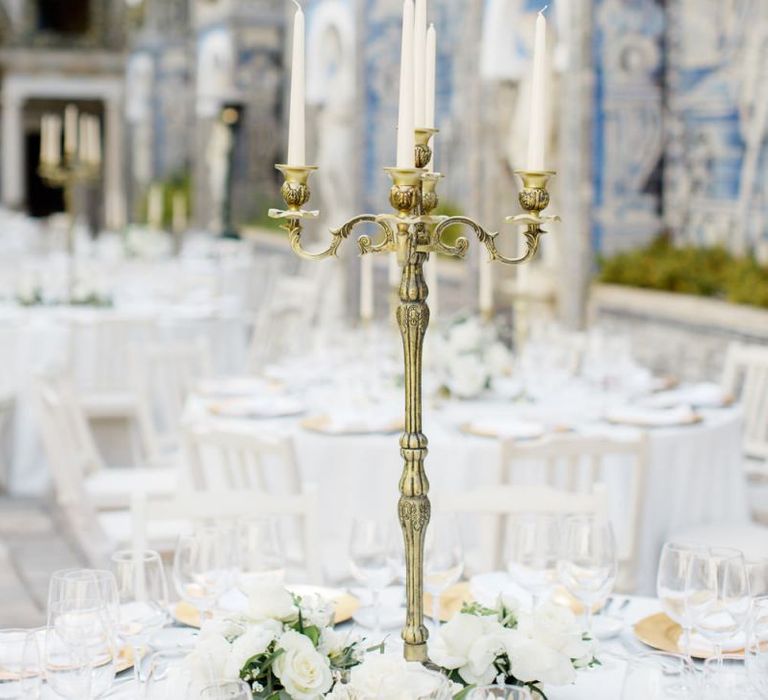 Gold Candelabra Centrepiece with Taper Candles