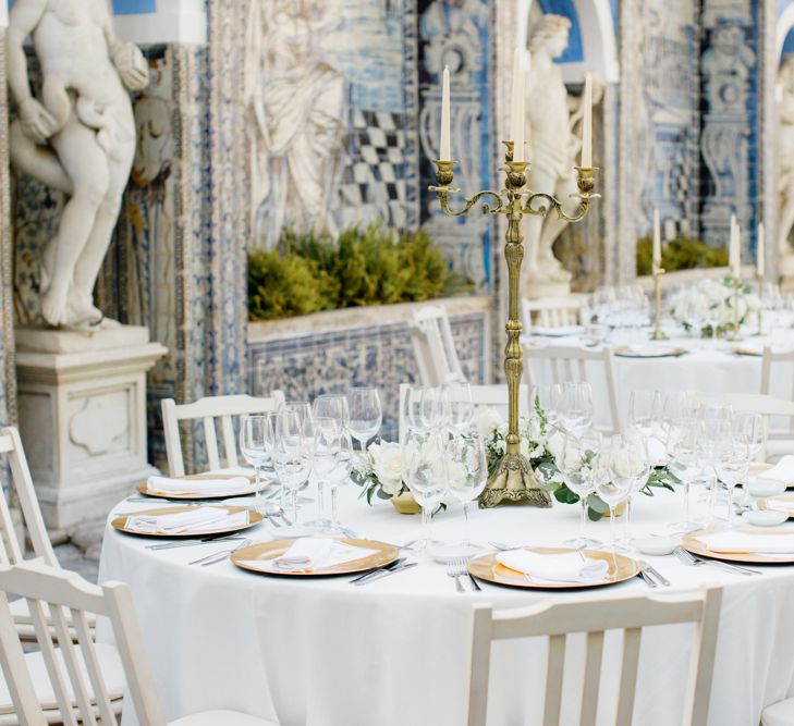 Round Tables at Outdoor Wedding Reception at Palácio Fronteira Lisbon Wedding Venue