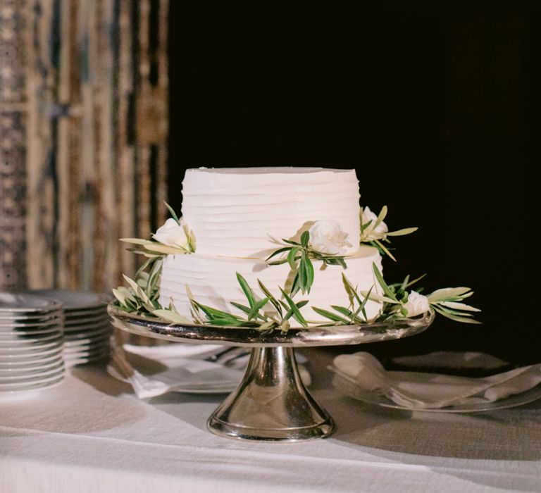 Two Tier Buttercream Wedding Cake Decorated with Olive Branches