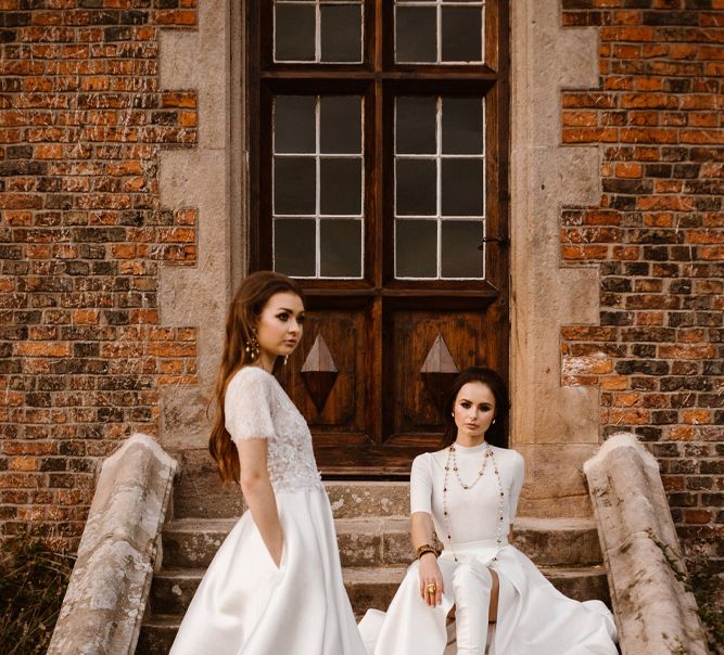 3/4 Sleeve Bridal Gowns with Wrap Front Skirt &amp; Including Pockets | Emma Beaumont Wedding Dress Collection | Bridal Gowns | Stylish Wedding Dresses | Agnes Black Photography