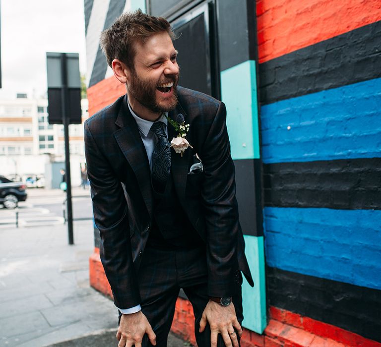 Laughing Groom in Ted Baker Wedding Suit