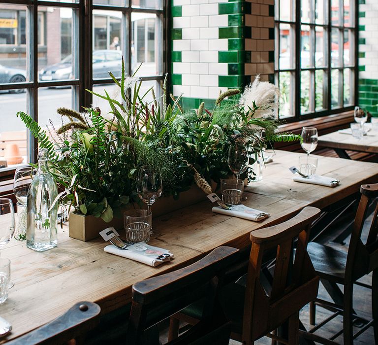 Botanical Flower Box Table Centrepiece with Foliage and Dried Grasses