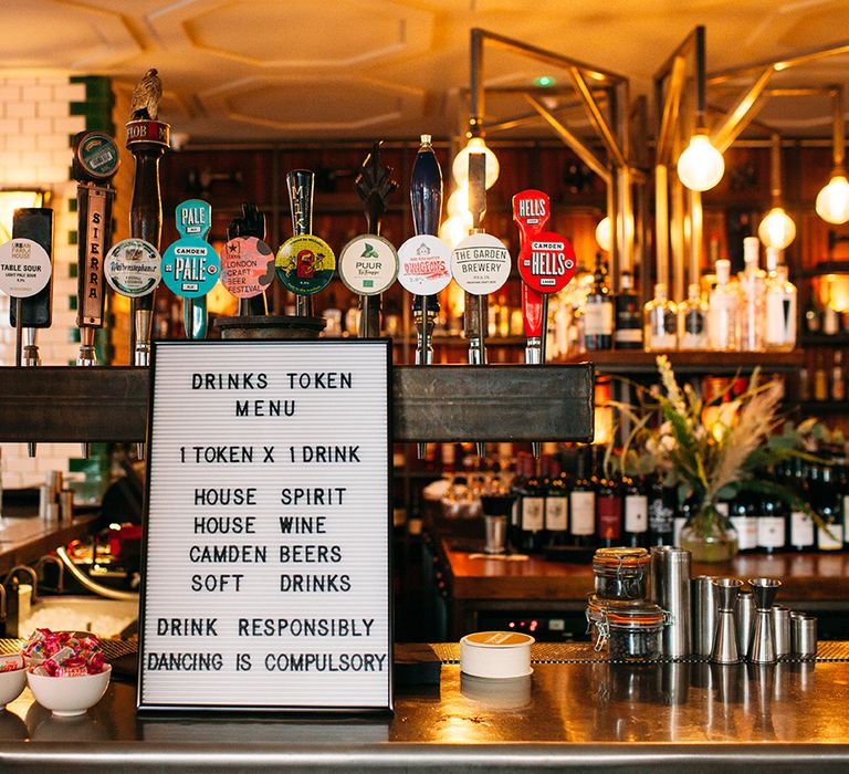 Peg Board Drinks Token Bar Wedding Sign and Dance Floor Rules