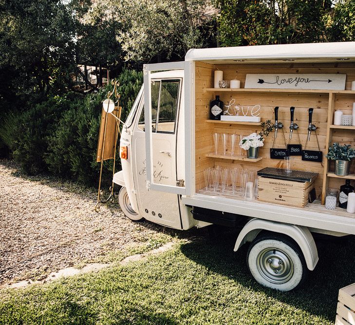 Vintage Ape Wedding Bar  | Stylish Tuscan Wedding at Vignamaggio Planned by The Wedding Boutique Italy | Samuel Docker Photography | Paul Vann Films