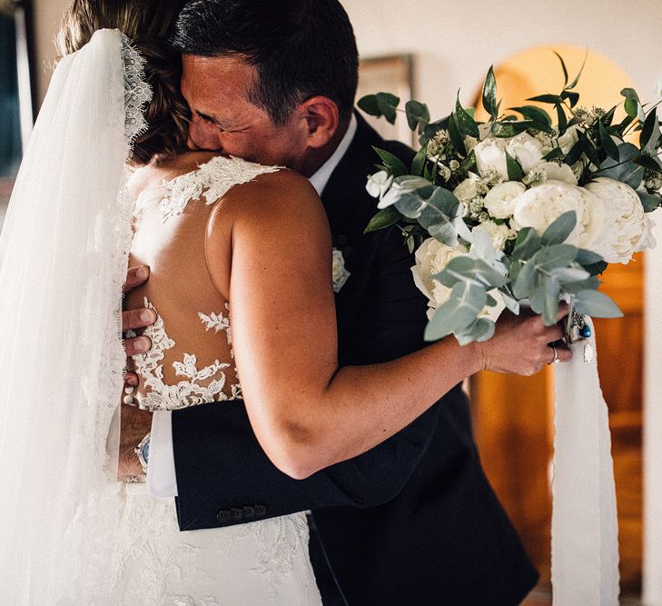 White Peony &amp; Eucalyptus Bridal Bouquet | Stylish Tuscan Wedding at Vignamaggio Planned by The Wedding Boutique Italy | Samuel Docker Photography | Paul Vann Films