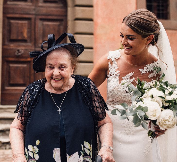 Bride in Lace Pronovias Gown with Her Nan | Stylish Tuscan Wedding at Vignamaggio Planned by The Wedding Boutique Italy | Samuel Docker Photography | Paul Vann Films