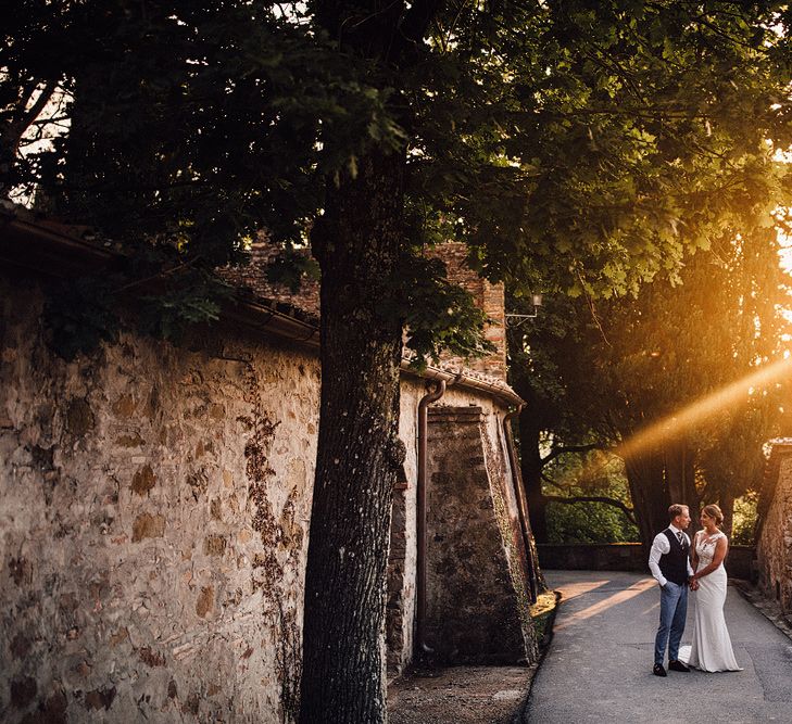 Golden Hour Portrait | Bride in Pronovias Wedding Dress | Groom in Light Blue Suit Supply Suit | Stylish Tuscan Wedding at Vignamaggio Planned by The Wedding Boutique Italy | Samuel Docker Photography | Paul Vann Films