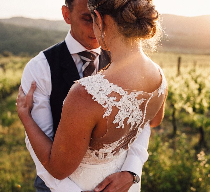 Golden Hour Portrait | Bride in Pronovias Wedding Dress | Groom in Light Blue Suit Supply Suit | Stylish Tuscan Wedding at Vignamaggio Planned by The Wedding Boutique Italy | Samuel Docker Photography | Paul Vann Films