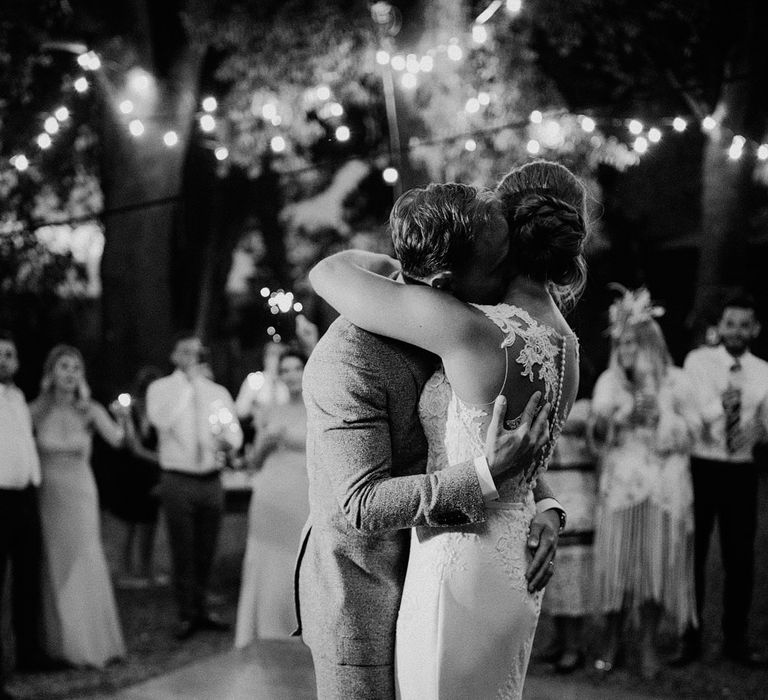 First Dance | Bride in Pronovias Wedding Dress | Groom in Light Blue Suit Supply Suit | Stylish Tuscan Wedding at Vignamaggio Planned by The Wedding Boutique Italy | Samuel Docker Photography | Paul Vann Films