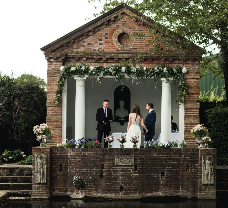 Micro wedding at Micklefield Hall's temple by the pond