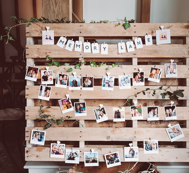 Wedding Polaroid Display // Brookfield Barn Wedding Venue With Rustic Styling And Bride In Enzoani With Images From Lemonade Pictures And Film By Kitebox Films