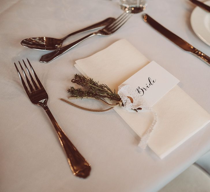 Lavender Place Setting For Bride // Brookfield Barn Wedding Venue With Rustic Styling And Bride In Enzoani With Images From Lemonade Pictures And Film By Kitebox Films