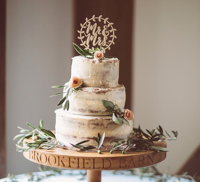 Semi Naked Wedding Cake // Brookfield Barn Wedding Venue With Rustic Styling And Bride In Enzoani With Images From Lemonade Pictures And Film By Kitebox Films